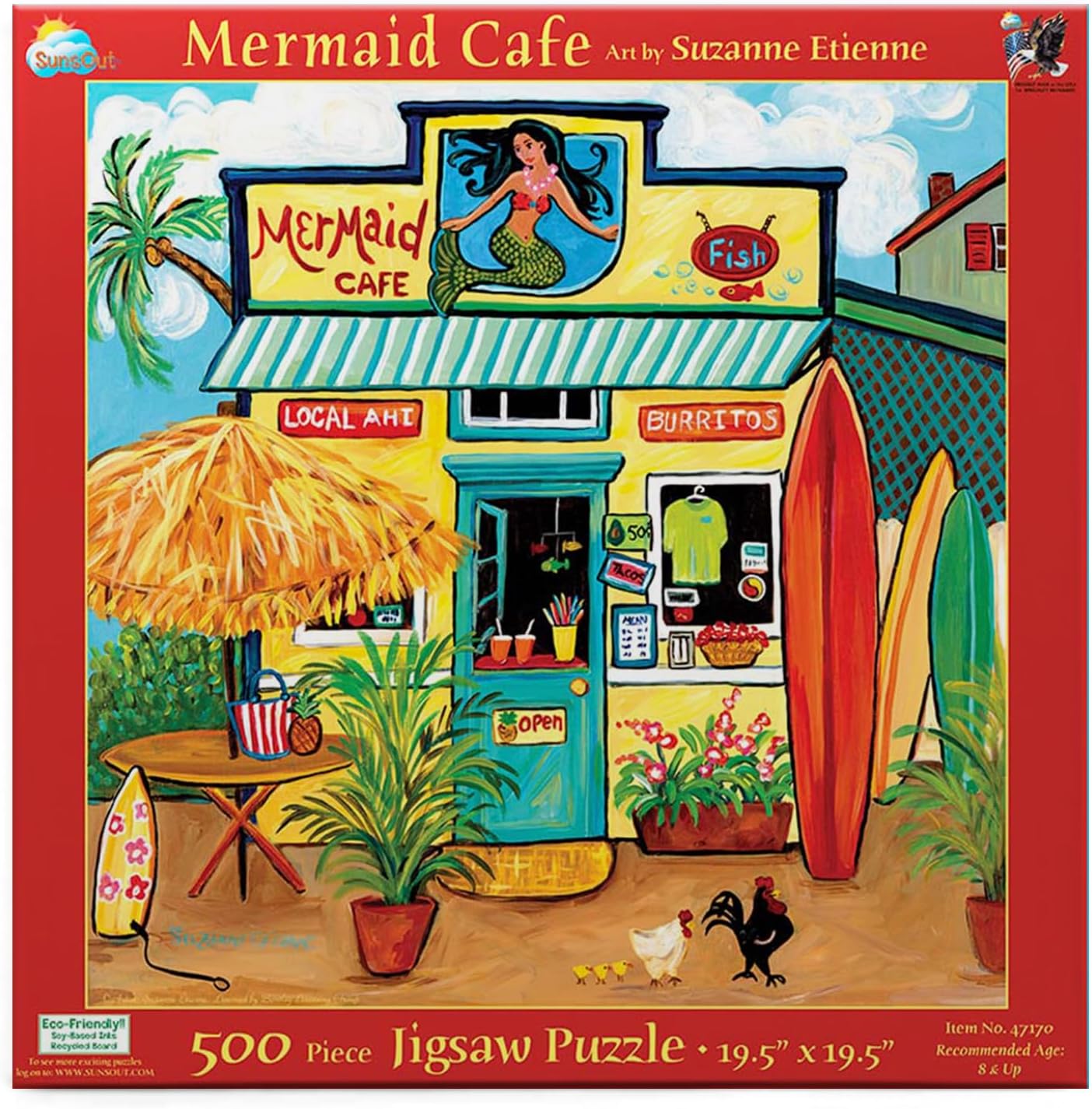 SUNSOUT INC - Mermaid Cafe - 500 pc Jigsaw Puzzle by Artist: Suzanne Etienne - Finished Size 19" x 19" - MPN# 47170
