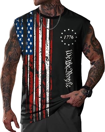 Mens American Flag Tank Top Muscle Graphic Crewneck Sleeveless Shirt S-3XL