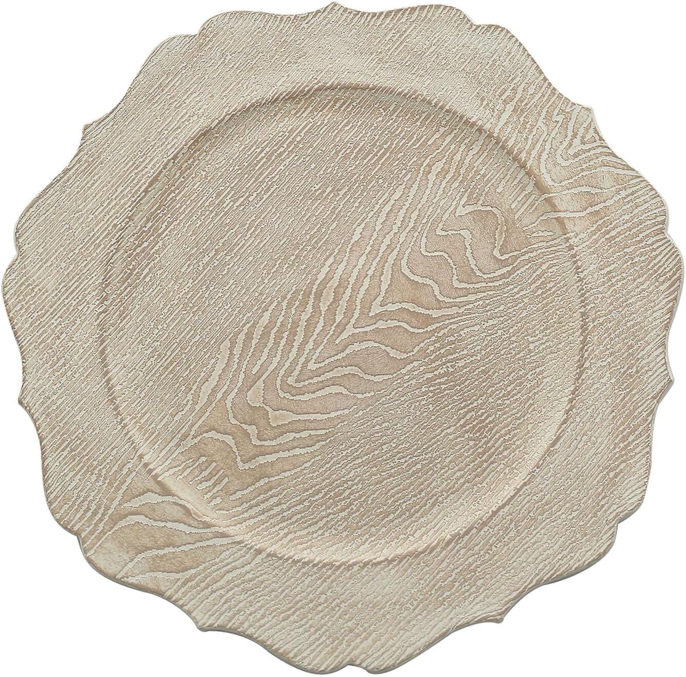 Efavormart 12-Pack Acrylic Charger Plates 13" Round Rustic White with Wood Grain Scalloped Rim - Decorative Dinner Party Charger Tableware