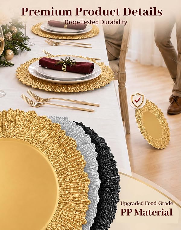 Gereat Gold Charger Plates Bulk 50Pcs, 13" Gold Reef Chargers for Dinner by Gereat - Used condition - Image 8