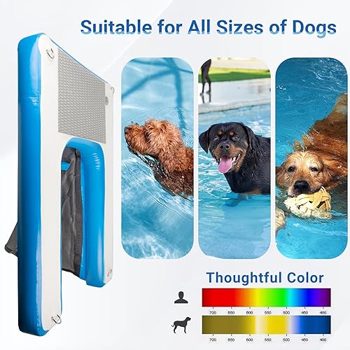 Miniatura 5 de Rampa de agua inflable para perros de 60 pulgadas de largo x 40 pulgadas de ancho, superficie duradera y resistente a pinchazos que garantiza un