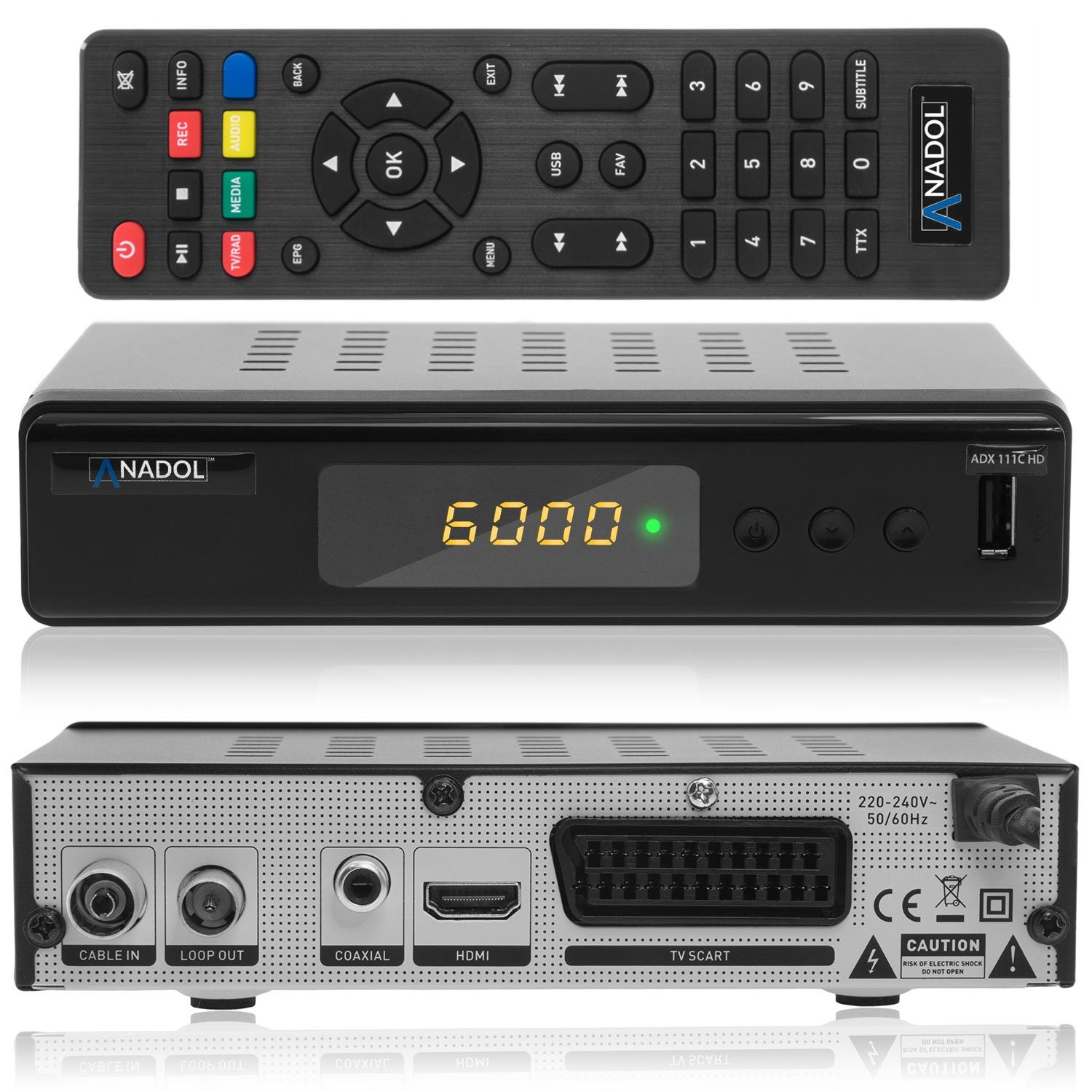 Comag DKR 40 Digitaler Kabel-Empfänger (Full-HD, HDTV, DVB-C/C2, HDMI, SCART, PVR, Mediaplayer, USB 2.0, 1080p), automatische Installation, HDMI-Kabel, Schwarz