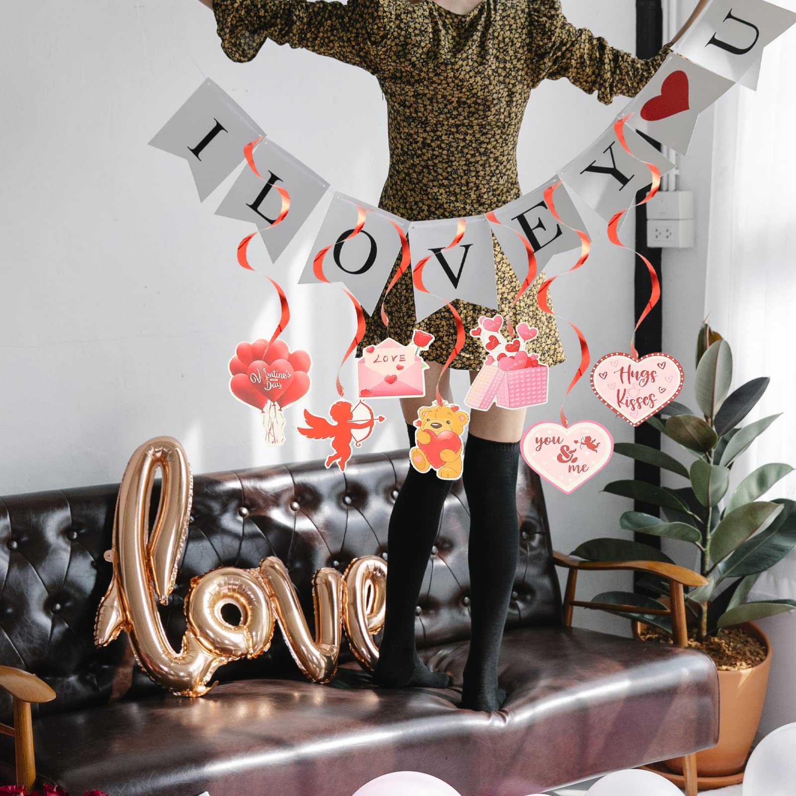 PRETYZOOM 5 Sätze Valentinstag-spirale Hängend Valentinsgrüße Bänder Deckenverkleidung Hochzeitsdeko Spiralanhänger Zum Valentinstag Strudelanhänger Zum Valentinstag Papier 12 Stück * 5