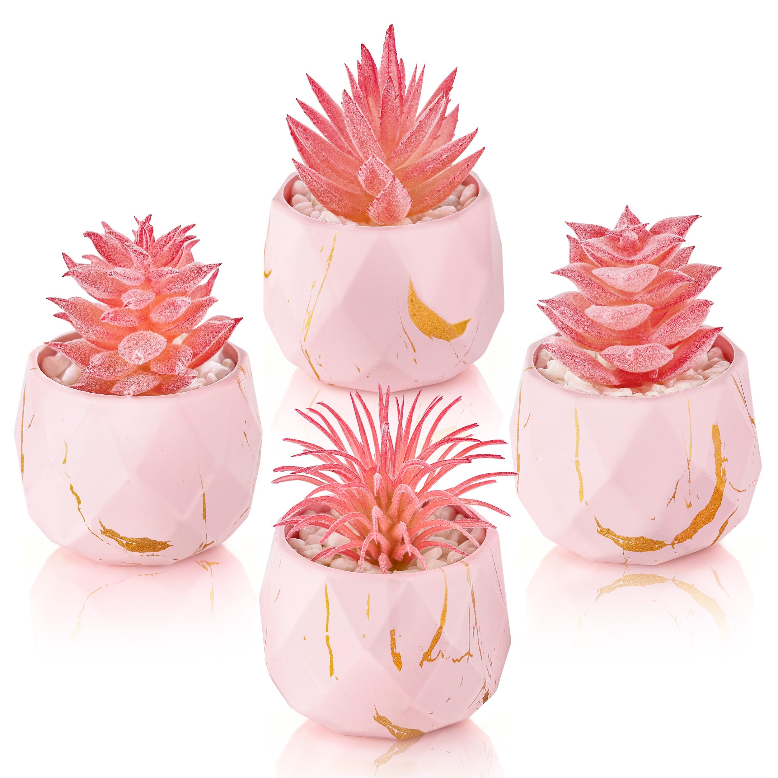 Der Rose 4 Packs Pink Fake Plants Small Succulents Plants Artificial for Pink Bathroom Vanity Decor Office Desk Accessories Wedding Gifts for Women