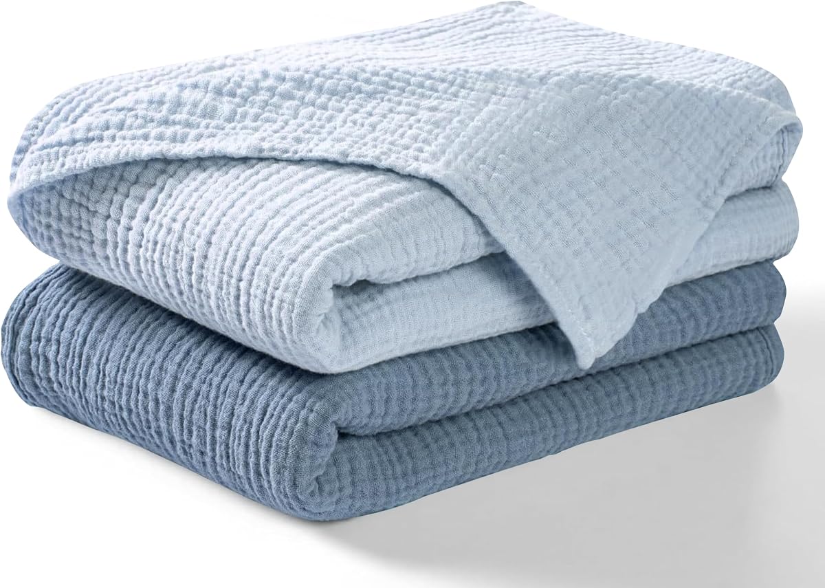 Dreamology Muslin Blankets for Newborn,Muslin Cotton Blankets for Boy,Girl | 100% Cotton,Soft and Breathable Baby Receiving blankets Baby Boy,Girl, 44x44 Swaddle Blanket, 2 Pack | Blue and Light Blue