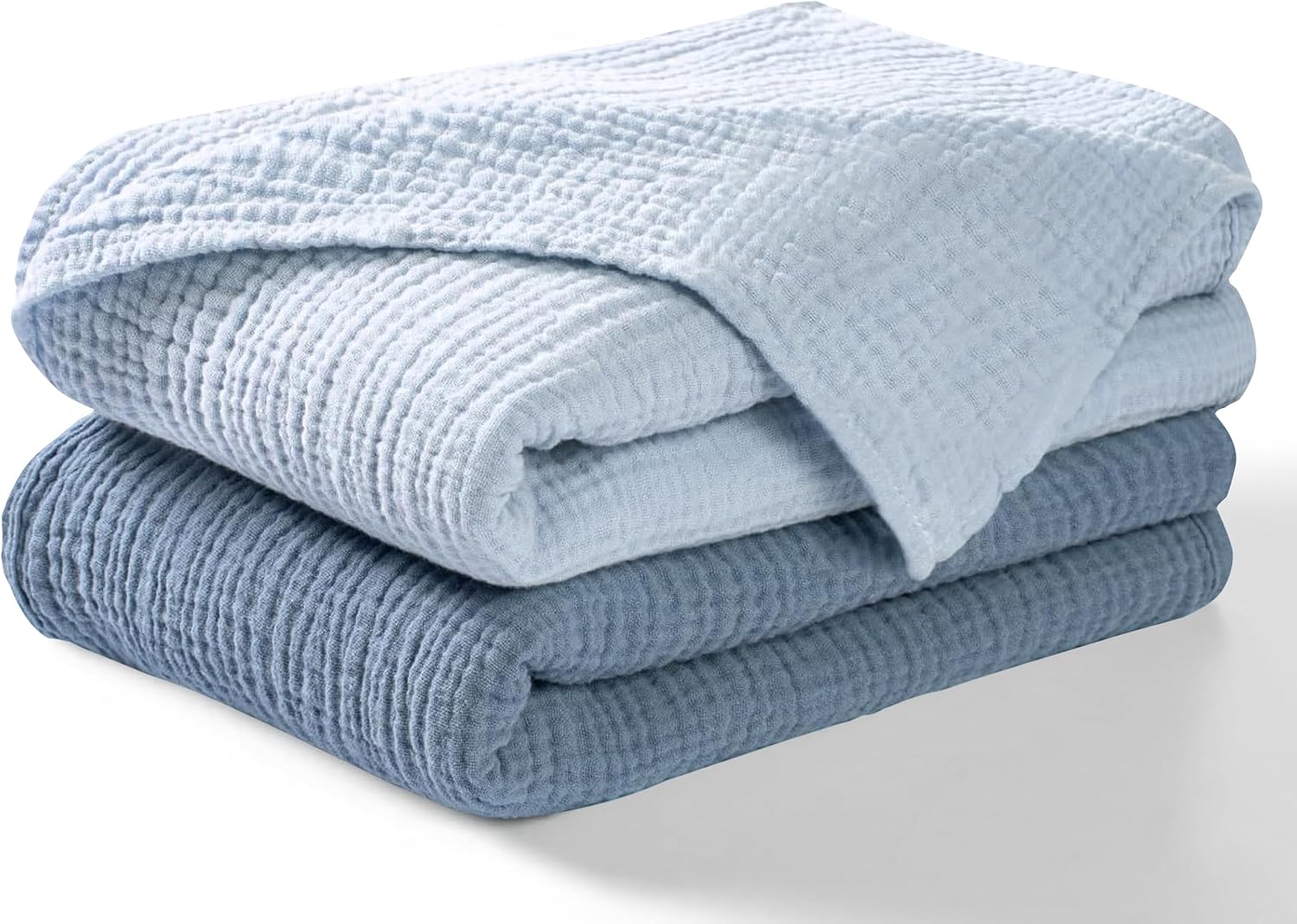 Dreamology Muslin Blankets for Newborn,2 Pack,Muslin Cotton Blankets for Boys,Girls,100% Cotton,Soft and Breathable Baby Receiving Blankets Baby Boy,Girl, 44×44 Swaddle Blanket | Blue and Light Blue