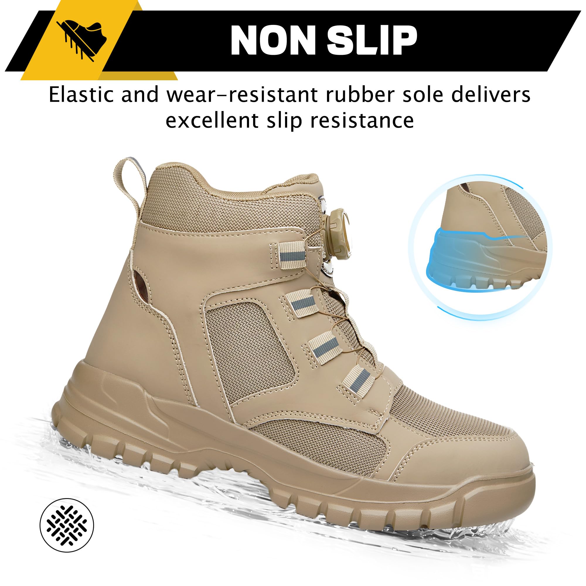 Bottes de travail respirantes sans dentelle avec embout en acier pour homme et femme | Bottes de sécurité légères Chaussures de construction