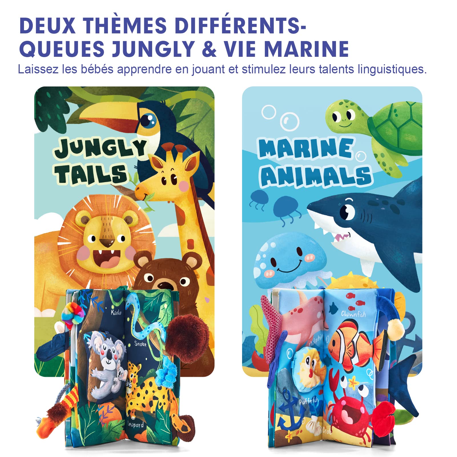 hahaland Jouet de Livre Tissu pour Bébé 0 3 6 Mois Jouet Poussette pour Bébé 8 9 Mois Livre Suspendre Set Doux Froissé Convient pour Un Cadeau de Naissance Fille Garçon, 2PCS