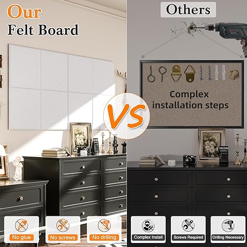 Miniatura 3 de VANCORE Tablero de anuncios de fieltro de 11.8 x 11.8 pulgadas con 30 pasadores, azulejos cuadrados grandes para fotos, notas, cartas, notas, notas,