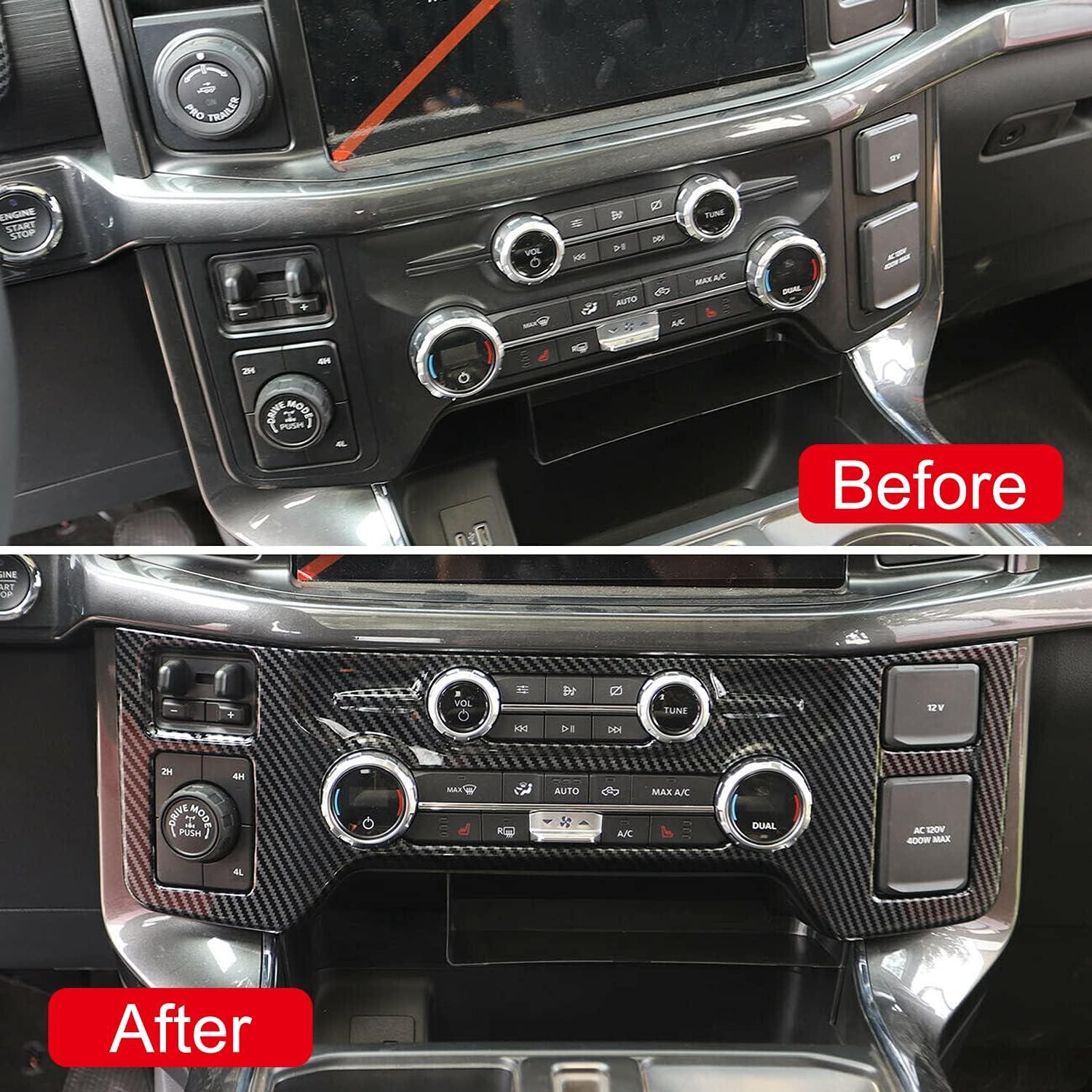 for Ford F150 F-150 2021-2022 Carbon Fiber Black Interior Air Conditioning AC Panel Cover Trim 1pcs Car Accessories(Not fit for XL 2 Door)