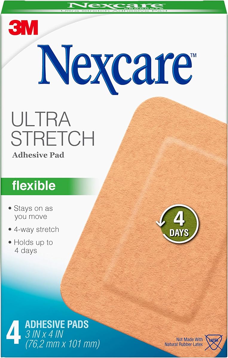 Nexcare Ultra Stretch Adhesive Pads, 3 x 4 in, 4 Count