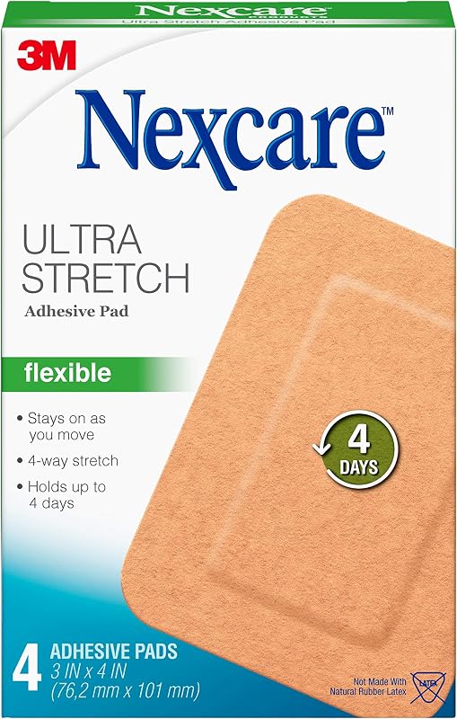 Nexcare Ultra Stretch Adhesive Pads, 3 x 4 in, 4 Count