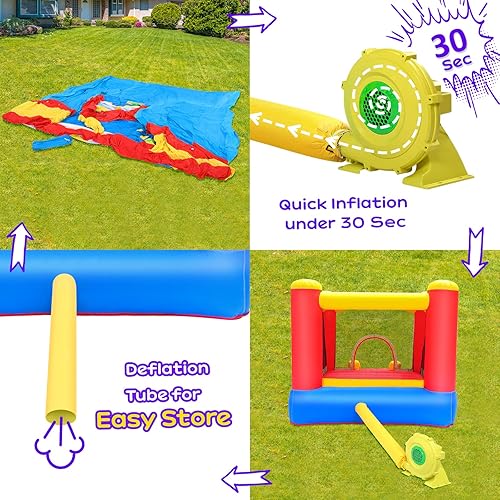 Miniatura 22 de JOYMOR Casa inflable rosa con tobogán, princesa temática de unicornio, para niñas en exteriores e interiores, casa de rebote rosa para niños de 3 a