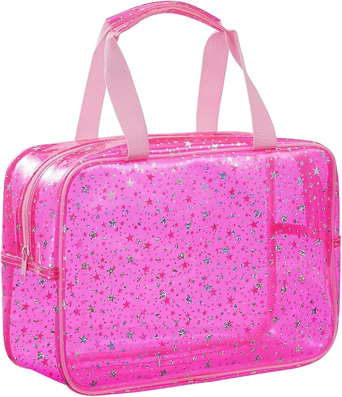 Necessaire transparente de maquiagem UUYUUY em TPU, com zíper, estampa de estrelas, rosa