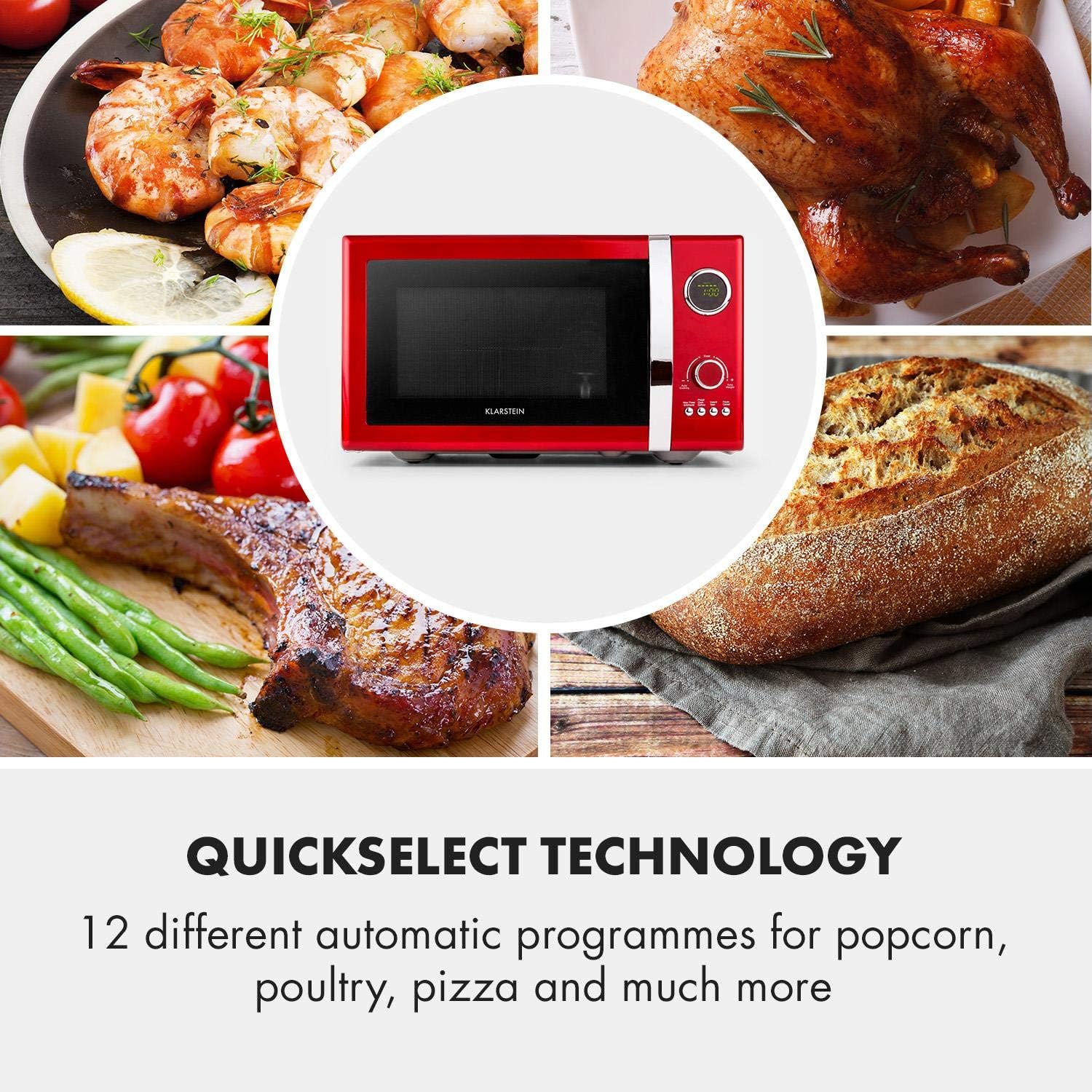 KLARSTEIN Fine Dinesty - Microonde 2in1, Forno a Microonde con Grill, Volume 23 L, Potenza Microonde 800 W, Potenza Grill 1000 W, Timer, 12 Programmi, Display LCD, Rosso KLARSTEIN Fine Dinesty - Microonde 2in1, Forno a Microonde con Grill, Volume 23 L, Potenza Microonde 800 W, Potenza Grill 1000 W, Timer, 12 Programmi, Display LCD, Rosso