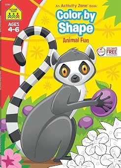 School Zone Color By Shape Animal Fun Workbook 64 Pages, Preschool, Kindergarten, 1st Grade, Basic Shapes, Coloring, Wildlife, Ages 4 to 6 Activity Zone Book Series