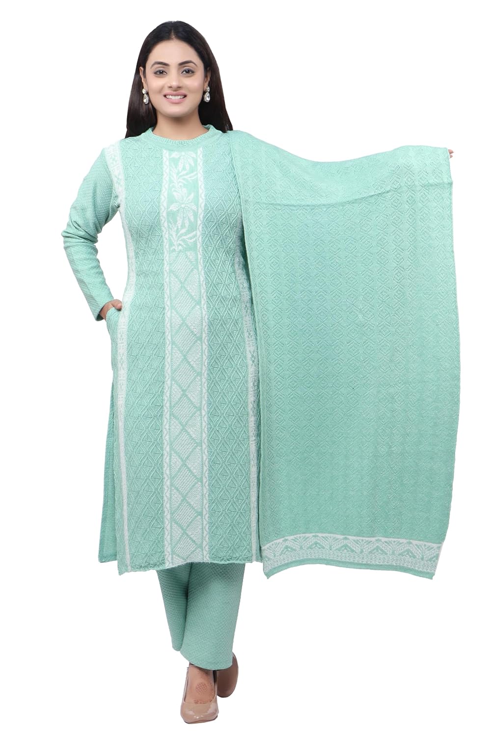 Women’s Embroidered Kurta Sets Karachi Wool Kurta Palazzo and Stole – Warm Winter Wear, Full Sleeve, Mandarin Collar (Set of 3 Piece) KANGNA Women’s Embroidered Kurta Sets Karachi Wool Kurta Palazzo and Stole – Warm Winter Wear, Full Sleeve, Mandarin Collar (Set of 3 Piece) KANGNA