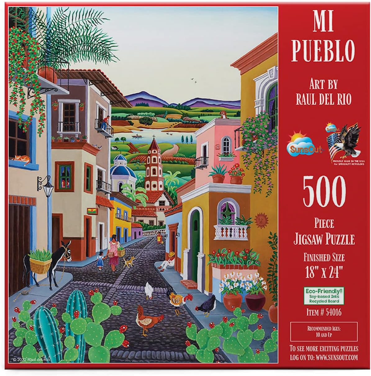 SUNSOUT INC - Mi Pueblo - 500 pc Jigsaw Puzzle by Artist: Raul del Rio - Finished Size 18" x 24" Animals - MPN# 54016