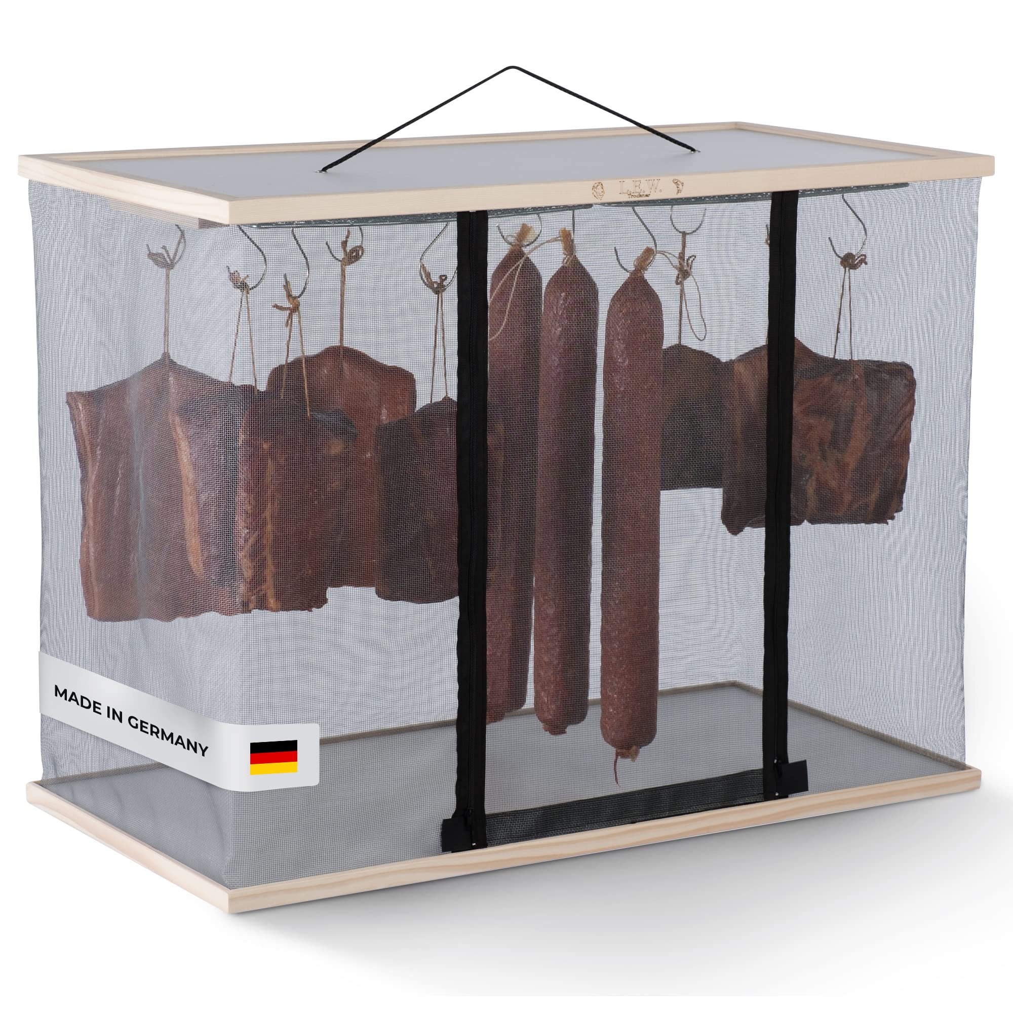 L.E.W. Reifeschrank für Fleisch und Wurst, Fisch und Beef Jerky Trockenschrank Ideal zum Wurst selber machen Räucher Zubehör Set (Modell 2/71 x 35 x 50 cm)