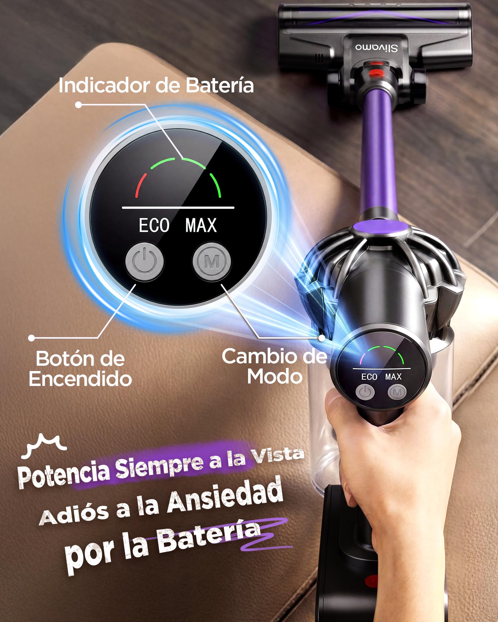S16 Aspiradora sin Cable, 50kPa/600W/45min, Batería Extraíble, Aspiradora de Mano Ligera con Luz LED Verde, Aspiradora Escoba Inalámbrica para Pelo de Mascota/Suelo Duro, Violeta