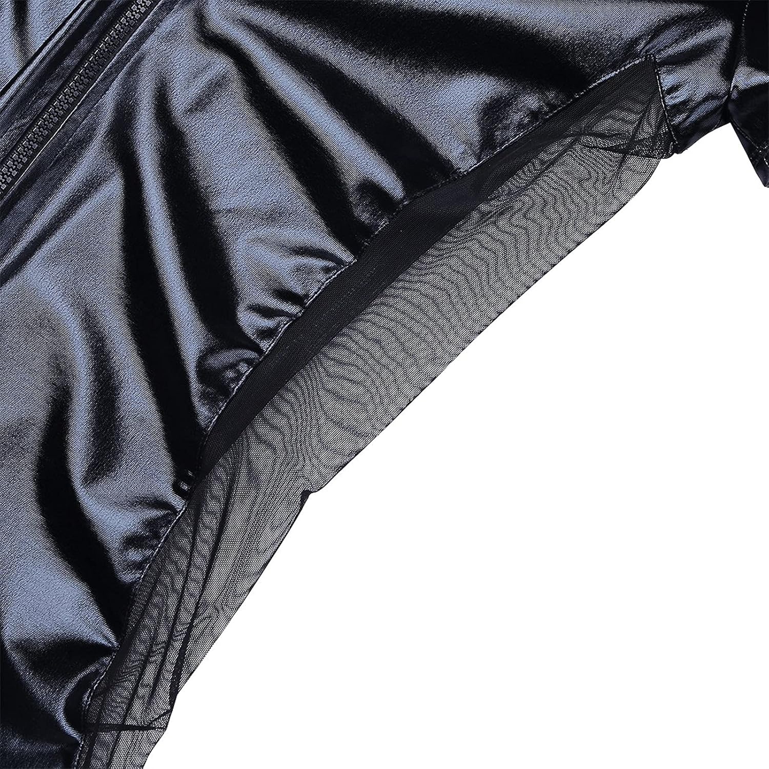Men's One Piece Faux Leather Bodysuit Mesh Side Front Zipper Leotard jumpsuit