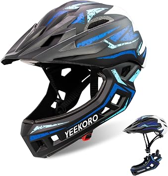 Kids Bike Helmet with Chin Guard, Adjustable Full Face Helmet