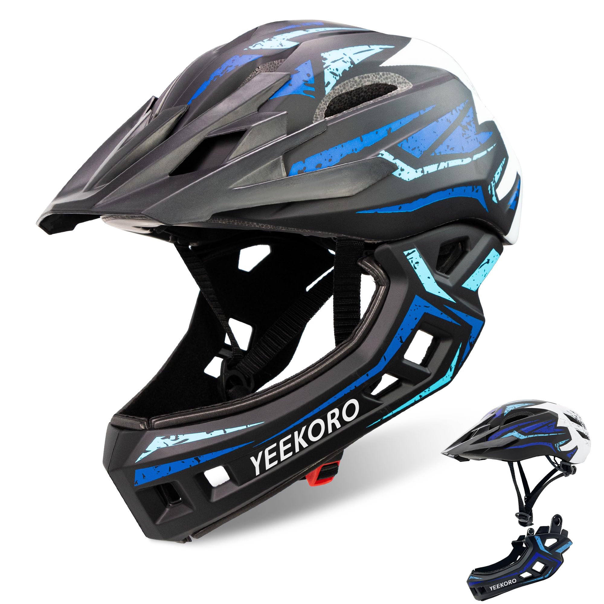 Casco de bicicleta para niños con protector de barbilla, casco de cara completa ajustable desmontable para niñas y niños, casco de ciclismo, monopatín, scooter, equipo de protección, tamaño
