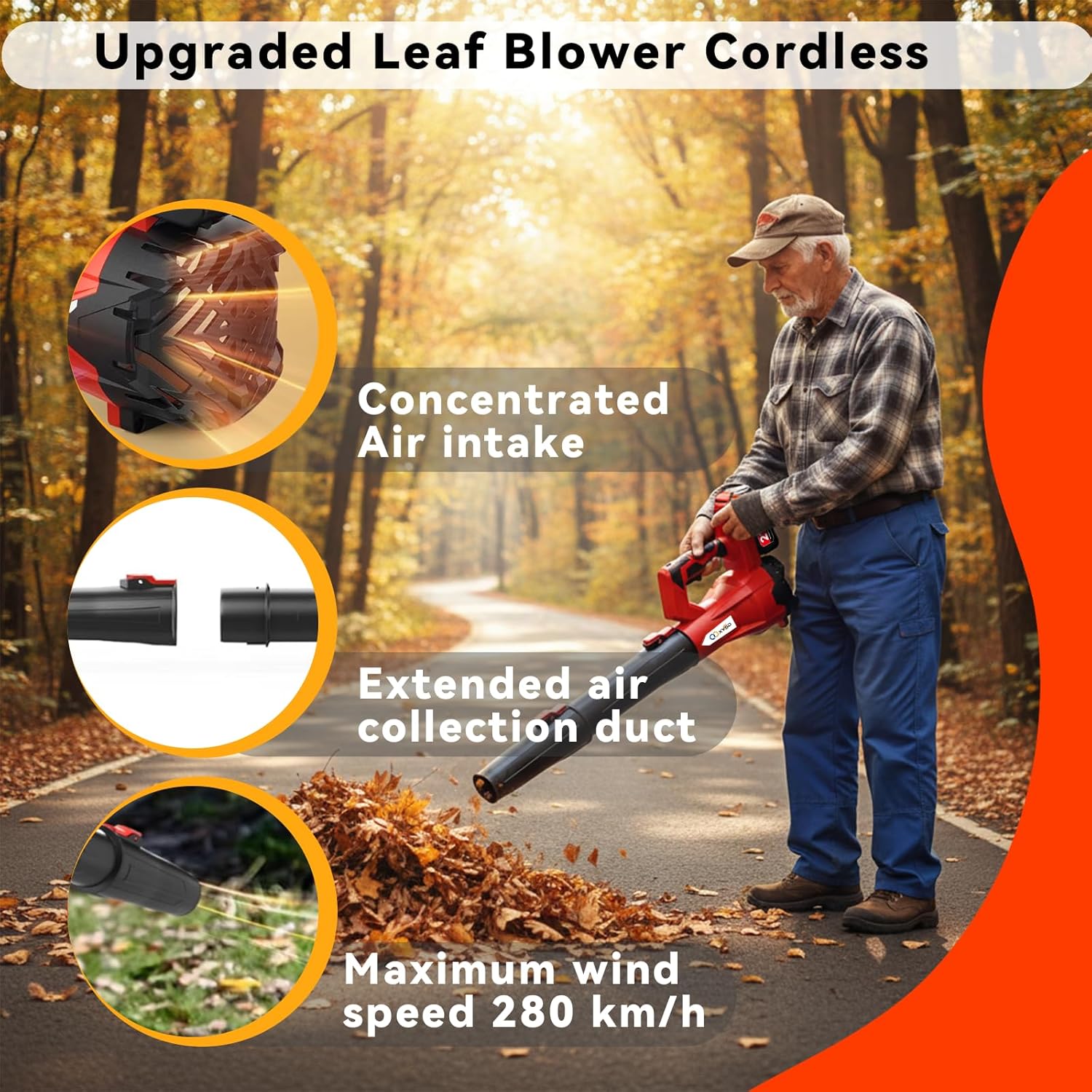 Cordless Leaf Blower, 650 CFM Electric Jet Blower with 21V 4.5Ah Battery, 6 Speed Modes Portable Leaf Blower for Lawn Care, Driveway and Dust Removal (Red)