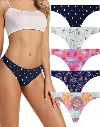voenxe Seamless Women Underwear Thongs,No Show Ladies Workout Thong,5 Pack | Invisible Breathable Comfortable Mesh Panties,No Seam Soft Low Rise Cut Athletic Undies for Sports Gym Running Exercise Work