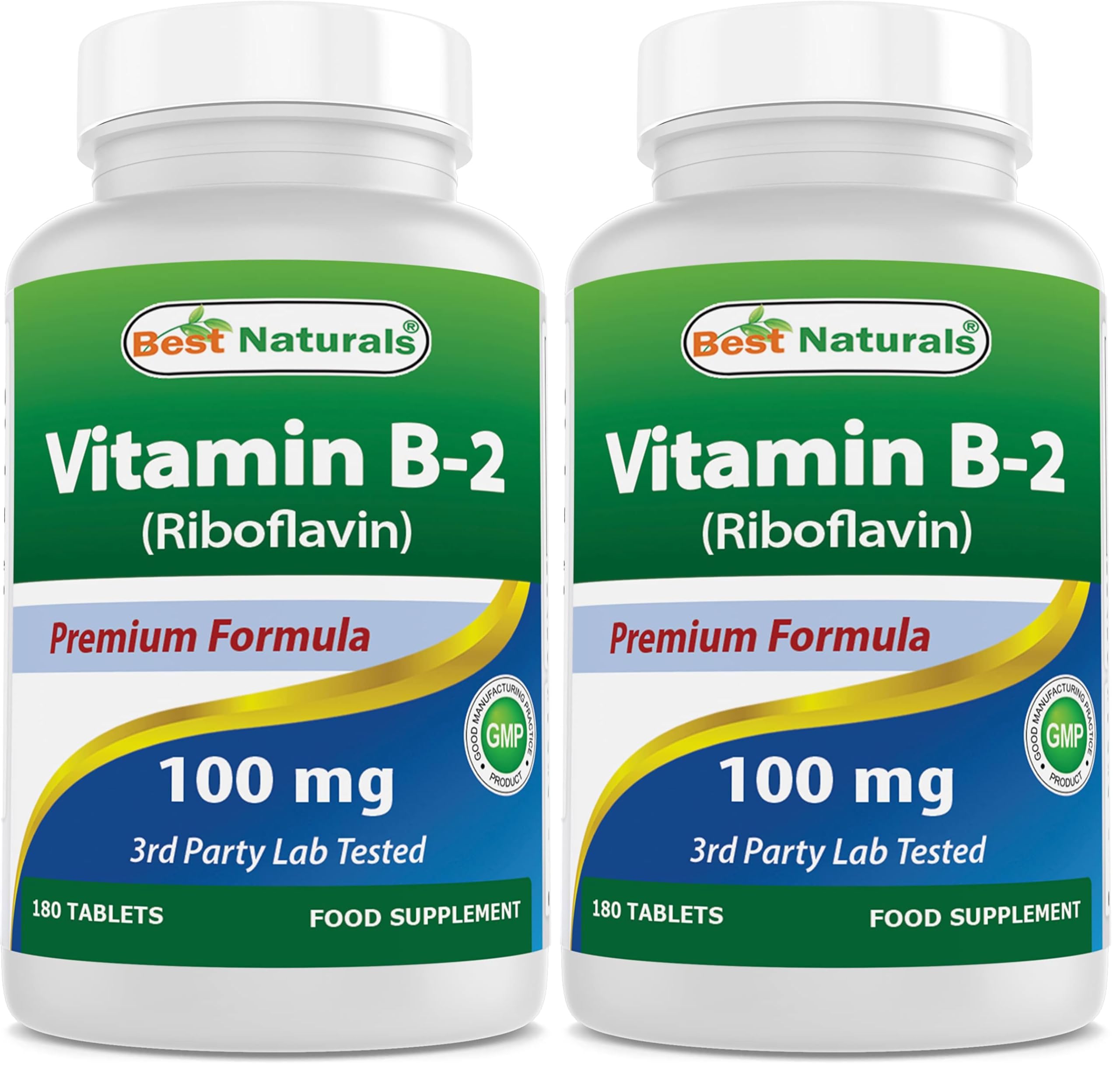 Best Naturals Vitamin B2 (Riboflavin) 100 mg 180 Tablets - Premium Formula - 3rd Party Lab Tested (Pack of 2) 180 Count (Pack of 2)