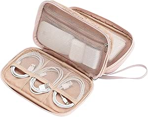 NISHEL Travel Cord Organizer Case, Double Layers Tech Electronic Bag, Essentials for Charger, Cable, Phone, Flash drive, Pink