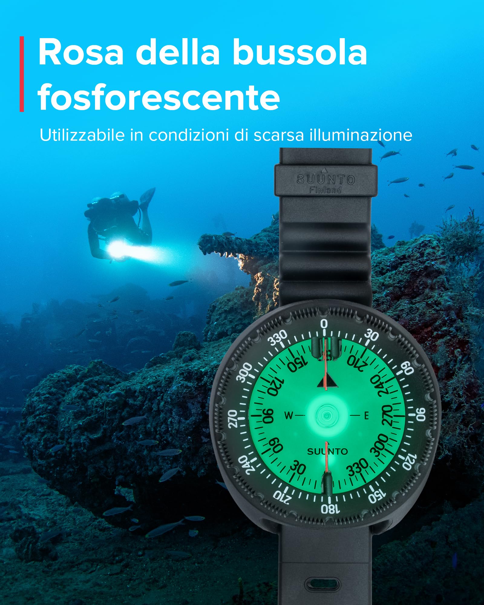 SUUNTO Dive SK-8 Bussola Subacquea Professionale, Compass Impermeabile, Quadrante Fosforescente, Ampia Finestra di Lettura Laterale, Visibilità Ottimale Navigazione Precisa per Esplorazioni Subacquee