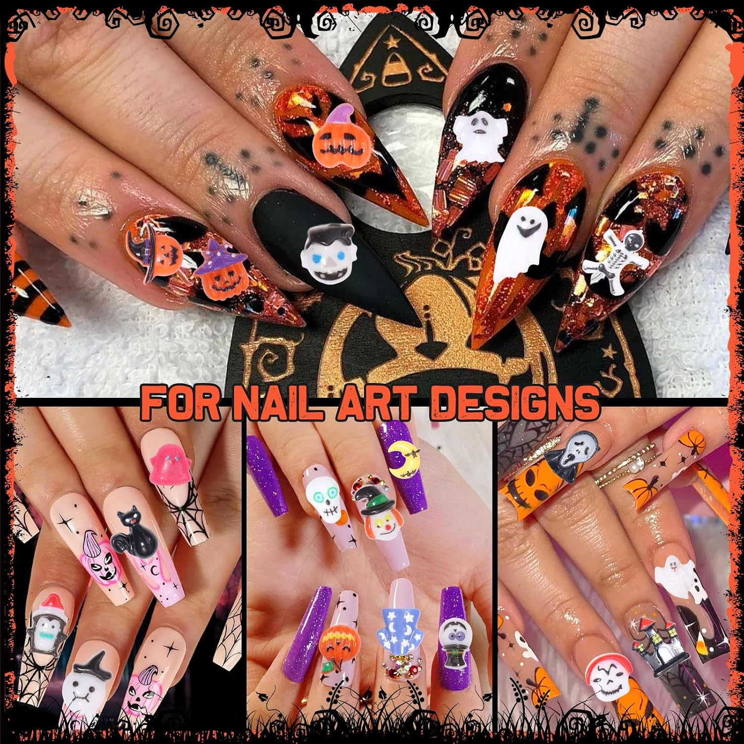 100 Pcs Assorted Halloween Nail Charms, Mini Figurines Cute Pumpkin