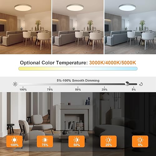 Miniatura 9 de LMP Lámpara de techo empotrada de 15.8 pulgadas de 36 W, 3CCT seleccionable (3000 K4000 K5000 K) lámpara de techo regulable, lámpara de techo