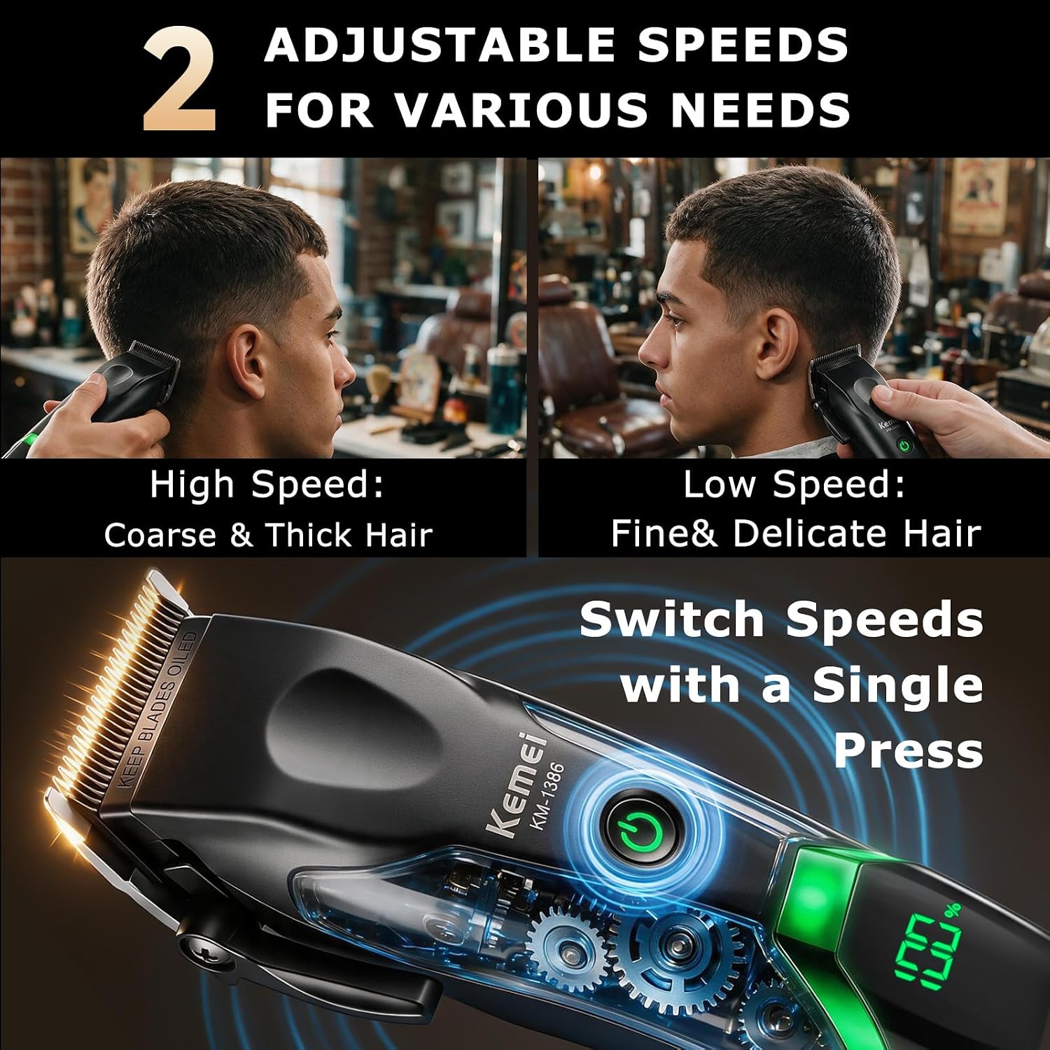 KEMEI 1386 Hair Clippers for Men Cordless Barber Clippers for Hair Cutting