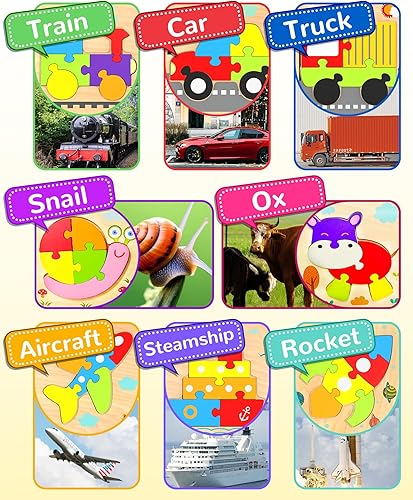 Miniatura 4 de Yetonamr Rompecabezas de madera para niños pequeños, juguetes de regalo para niños y niñas, 8 formas de vehículo, juguete Montessori, bloques