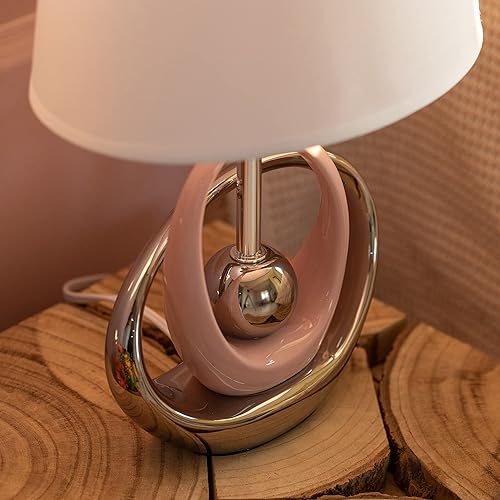 Miniatura 6 de Quickway Imports Lámparas de mesa de diseño, lámpara de mesa decorativa de cerámica de 16 pulgadas, con soporte circular reflectante plateado y rosa