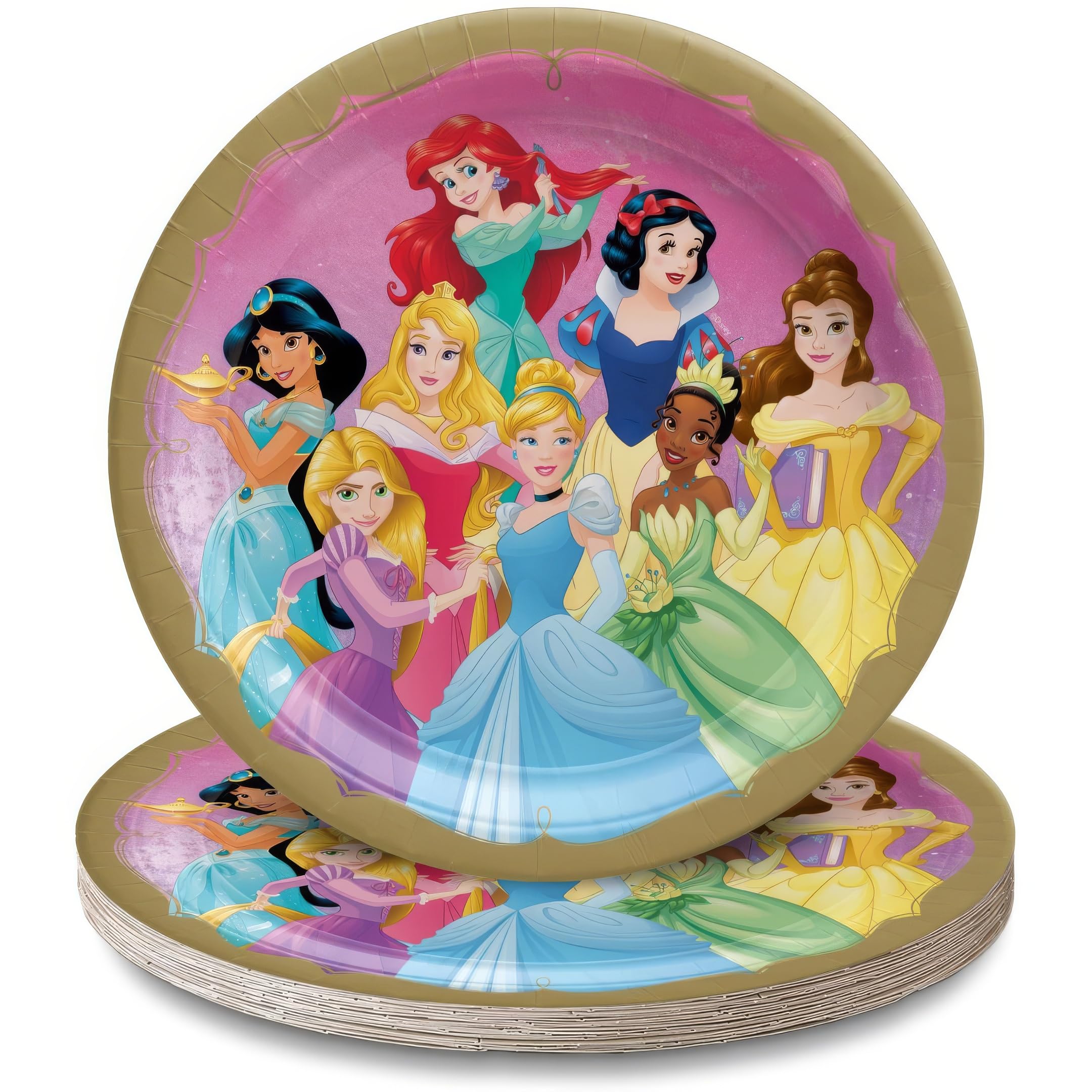 amscan Piatti di carta rotondi multicolore con principesse Disney (17,8 cm), confezione da 8, vivaci stoviglie per feste, compleanni, feste ed eventi