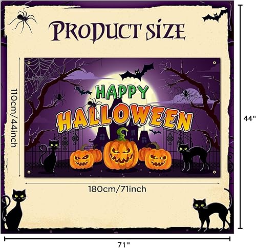 Miniatura 8 de Pancartas de fiesta de emociones de Halloween de 71 x 44 pulgadas, pancartas de fondo para cabina de fotos, calabaza espeluznante, decoración de