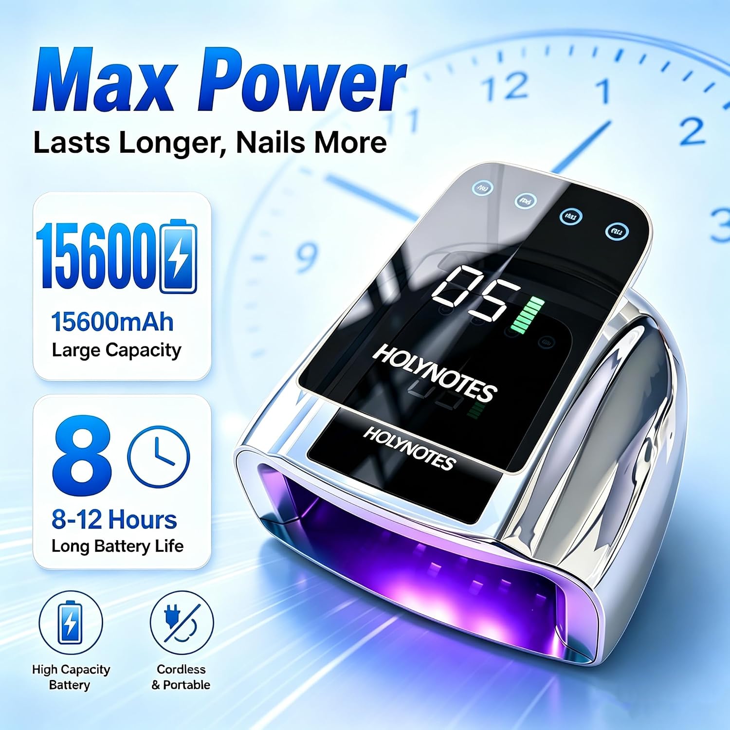UV Nail Lamp, 96W Cordless Professional Rechargeable UV LED Portable Lamp, 4 Timer Setting and Smart Sensor Gel Nail Dryer, Ideal for Training, Nail Art Practice, Home & Salon
