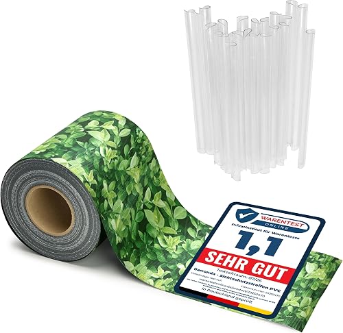 Garronda Cinta Pantalla de Privacidad PVC 19cm x 50m GD-0173 Verde Hoja | Tira para mallas de ocultación y vallas caladas en jardín, balcón o terraza; resistente a UV e incluye clips de fijación