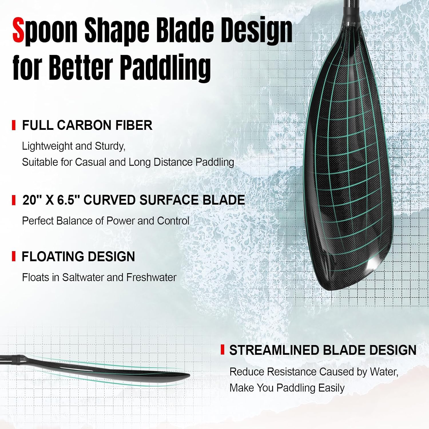 Full Carbon Fiber Kayak Paddle with Wing Paddle Blade, 2-Piece, Floating Adjustable Kayak Paddles with Paddle Bag, 220-230 cm/86-90 Inches