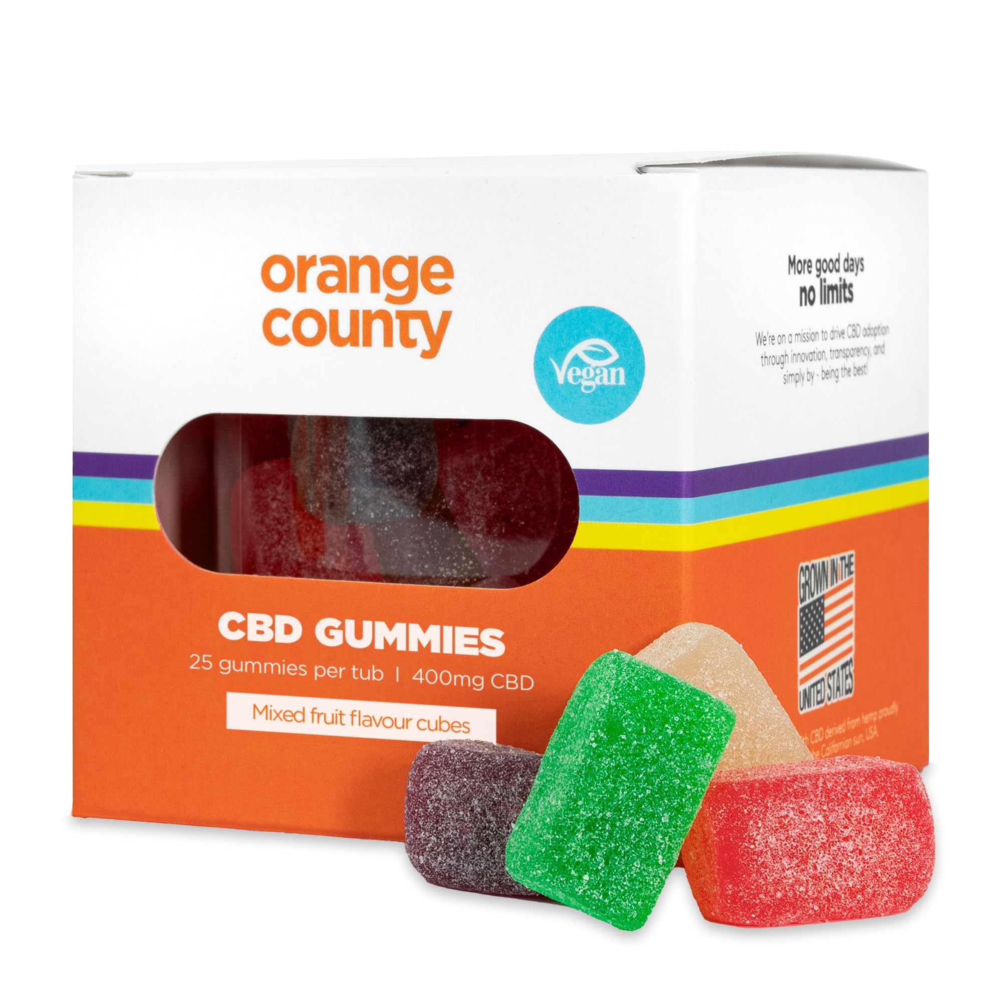 Orange County CBD Gummies, 400mg High Strength – 25 Vegan Cube Mixed-Fruit Gummies – Gluten-Free, Non-GMO – Reduce Stress, Calm Anxiety, Unwind, Improve Sleep – THC-Free