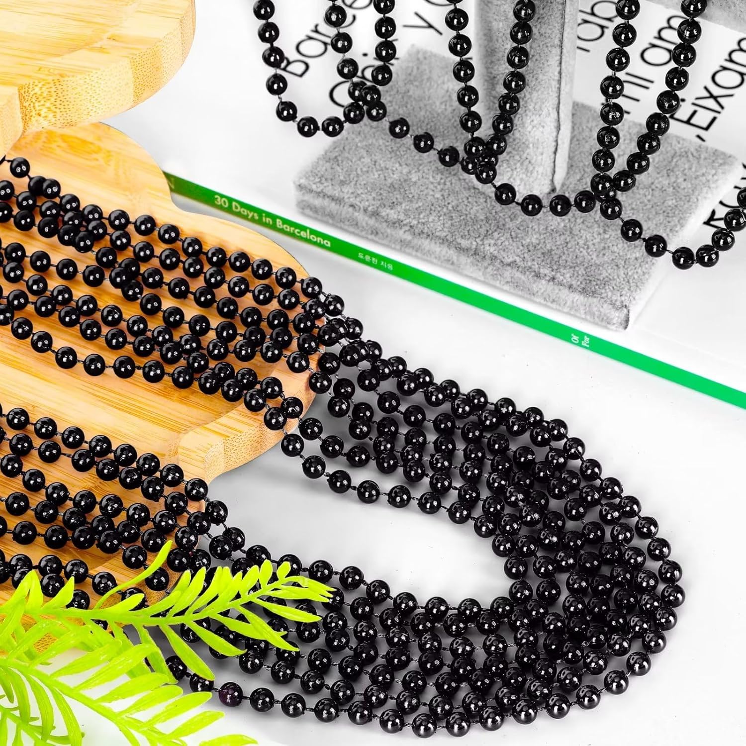 72PCS Mardi Gras Bead Necklace, Halloween Black Bead Necklaces Stuff Accessories, 33" Mardi Gras Beads Necklace Costume, Festival Parade Throw for Halloween Wedding Party Events Supplies Decorations Black 72