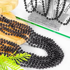 EOBOH Bead Necklace, 12PCS Halloween Black Bead Necklaces Stuff Accessories, 33 Mardi Gras Beads Necklace Costume, Festival Parade Throw Accessory Sets for Halloween Party Events Supplies Decor