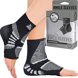 Nordic Lifting Ankle Brace Compression Sleeves (1 Pair) - Professional Support for Men Women Sprained Ankle Achilles Tendonitis Recovery & Prevention - Adjustable Fit with 1 Year Warranty