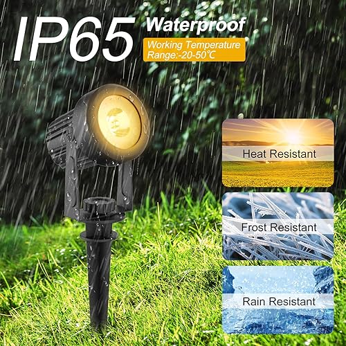 Miniatura 10 de T-SUNUS Focos solares de paisaje blanco cálido, luces solares impermeables IP65, cable de 9.8 pies, luz solar para exteriores, panel separado de