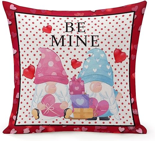 Miniatura 9 de Farmhouse Linen Cushion Cover Case for Living Room Bedroom Decor Be Mine Valentines Day Red Pink Love Hearts Gnome Decorative Pillow Case with