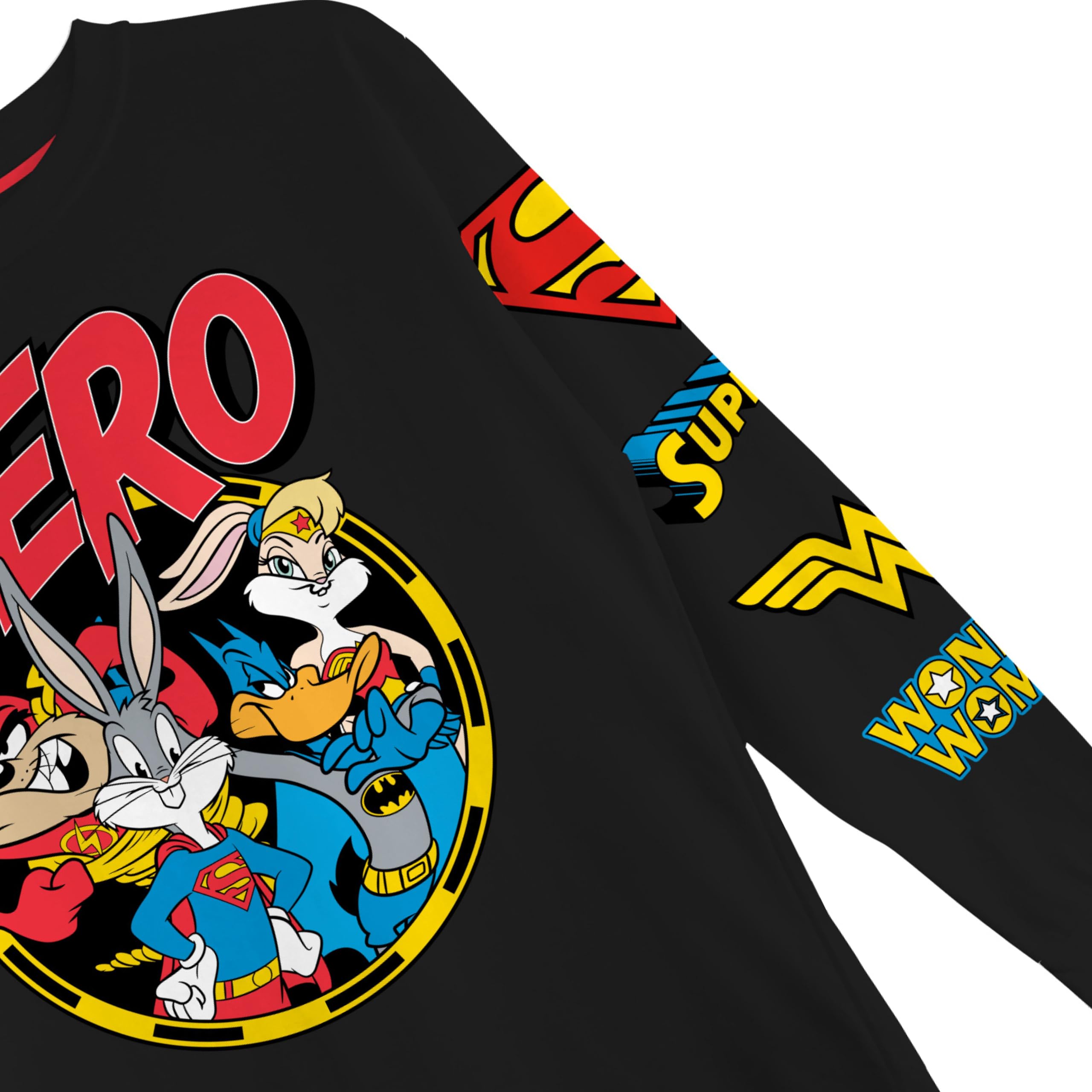 DC Comics Camiseta de manga larga para niños de Superman Super Hero Looney Tunes para niños pequeños y grandes, tallas 4-20