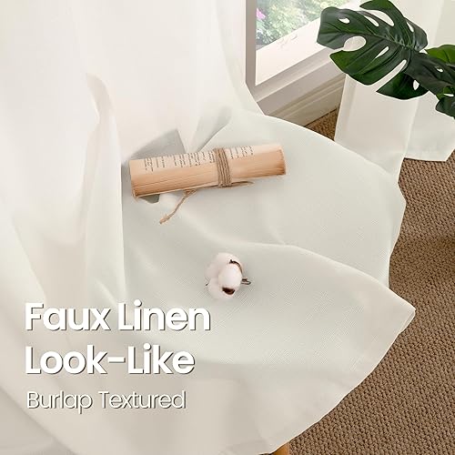 Miniatura 4 de BGment Cortinas de lino sintético de 95 pulgadas de largo, juego de 2 paneles, cortinas largas para sala de estar, cortinas largas de arpillera con